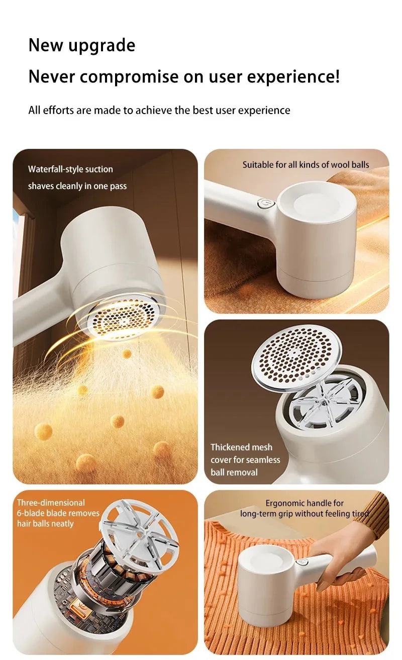 Tidesmit rechargeable fabric shaver removing lint and hair balls from a sweater as a portable clothes trimmer