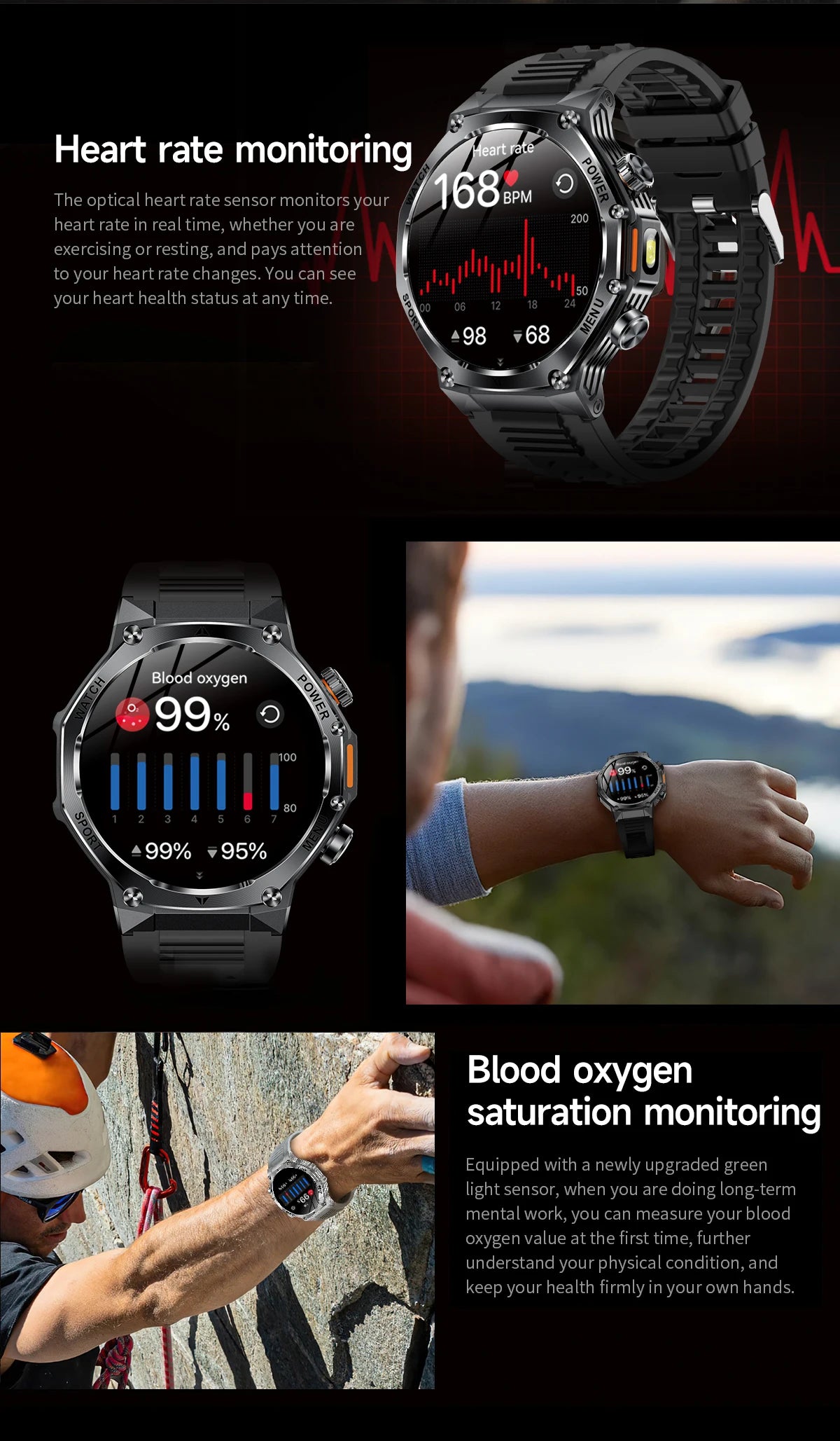 YLL-AK82 Outdoor Sport for Smart Watch Fitness Tracker Sleep Tracker IP67 Waterproof AMOLED Screen Heart Rate Monitor