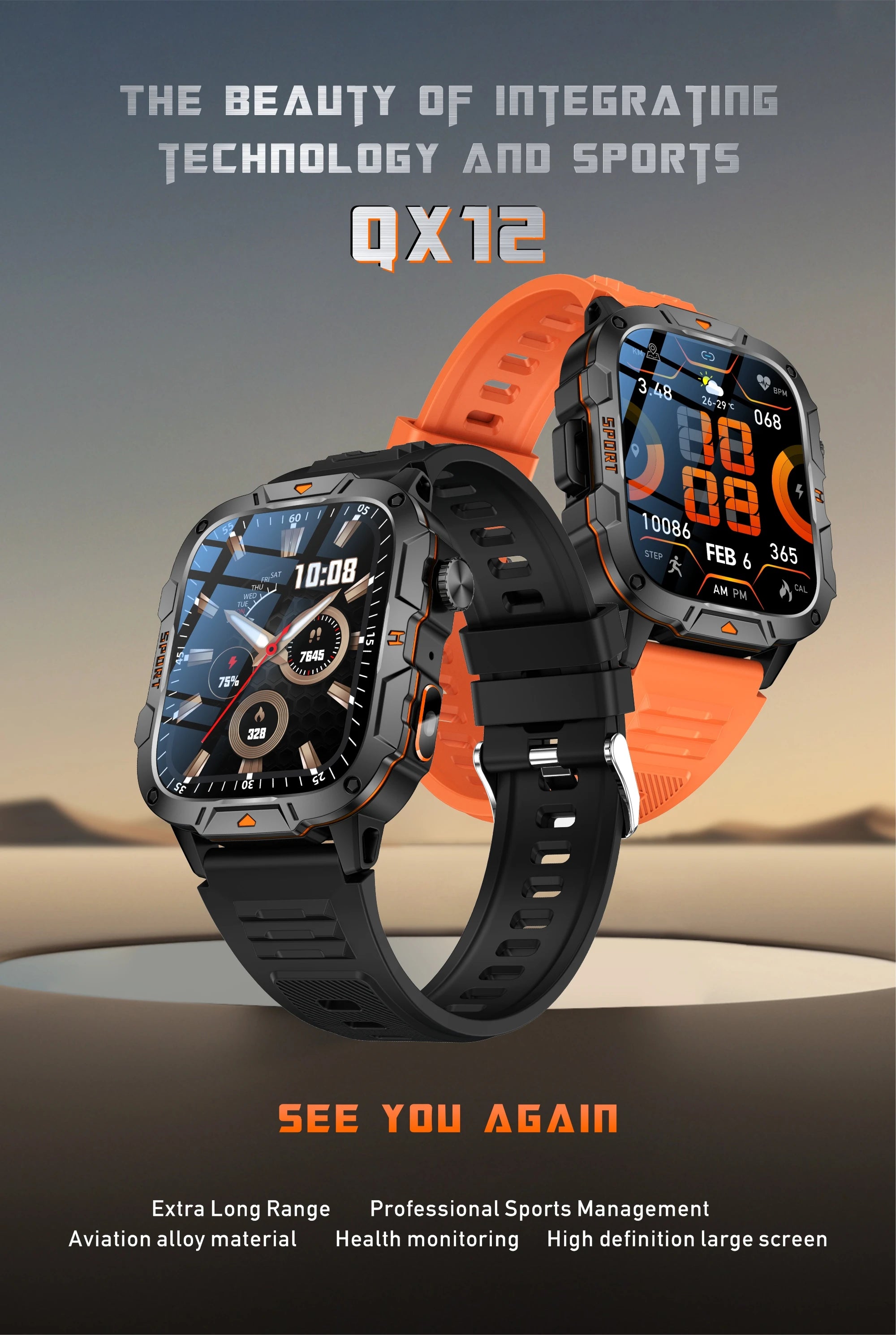 2026 New Military Grade Smart Watch Men 1.96" AMOLED Screen 5ATM Waterproof Sports Fitness Tracker BT Call Smartwatch