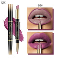 QIC 2-in-1 waterproof matte lipstick and lip liner pencil in mauve shade with dual-ended applicator for precise look.