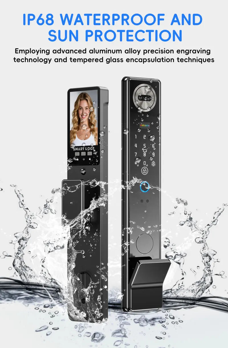 SANKESONG Smart Lock Real Time Intercom Wifi Camera Fingerprint Intelligent Palm Vein 3D Face Recognition Door Lock  DualBattery