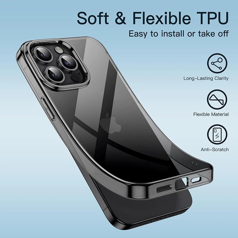 iPhone 15 Pro Max Transparent Black Slim Case - Shock-Absorbing Cover Tidesmit