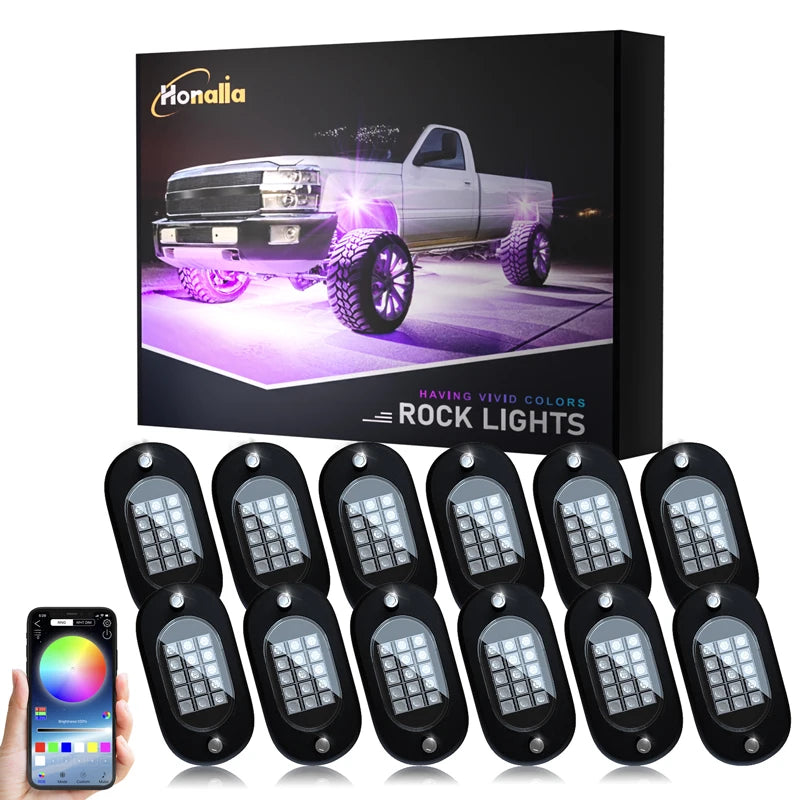 RGB LED Rock Lights for Trucks - App Controlled Neon Underglow Kit Tidesmit