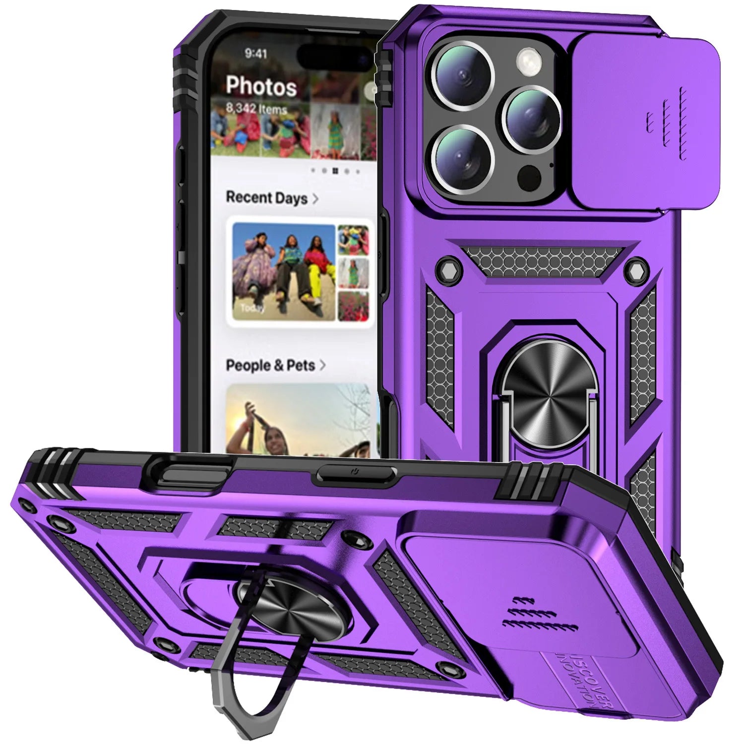 iPhone 16 Pro Max Case with Ring Stand and Lens Cover - Tidesmit PURPLE Tidesmit