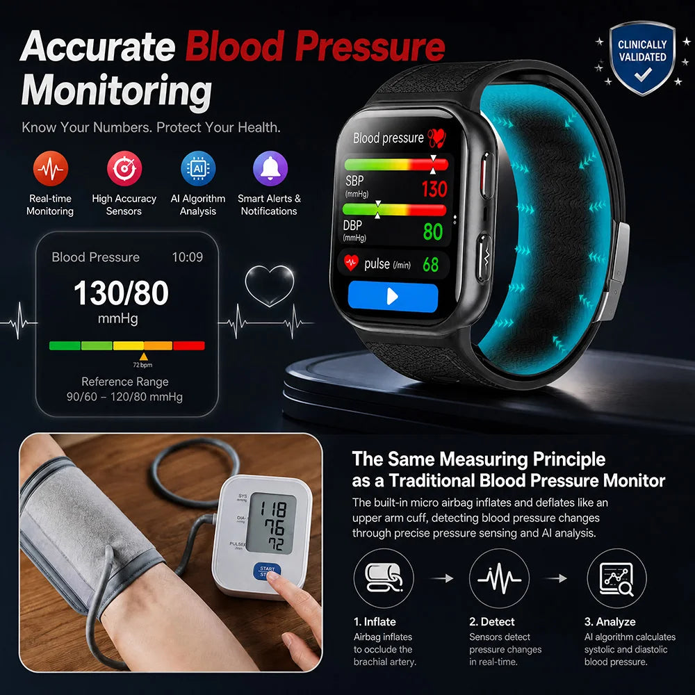 2026New Airbag Blood Pressure SmartWatch NFC ECG+PPG Body Temp Sleep SpO2 Monitor Sports Fitness Health SmartWatch For Men Women