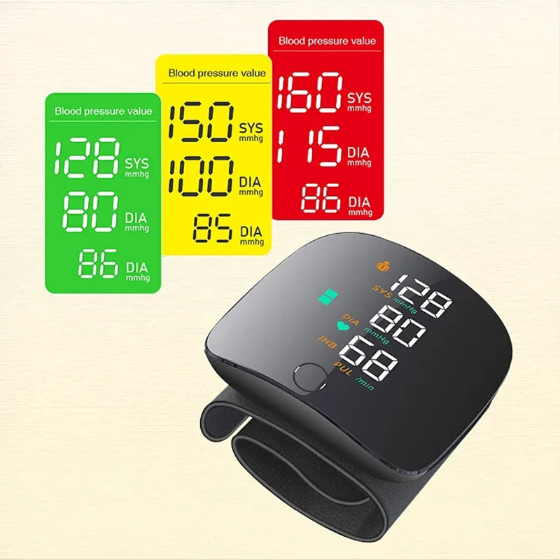 Recharge Digital Wrist Blood Pressure Monitor English Voice Sphygmomanometer Heart Rate Pulse Meter Medical Tonometer USB