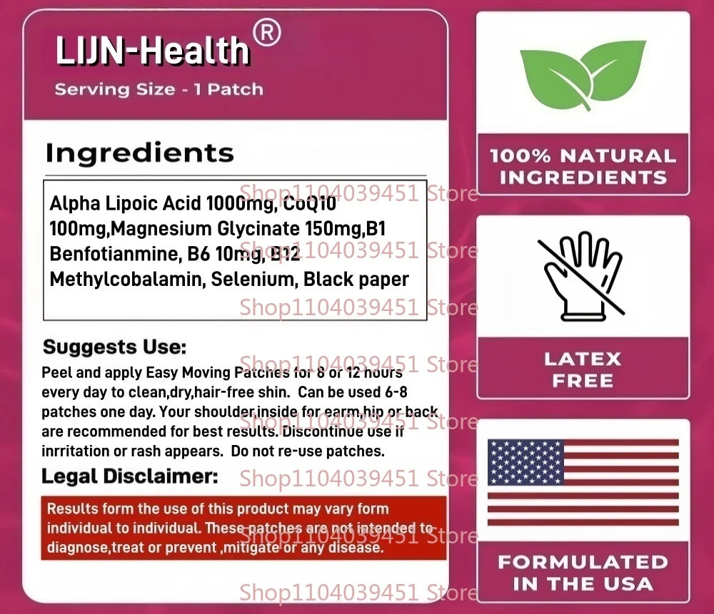 30 Patches Alpha Lipoic Acid Transdermal Patches with Magnesium Glycinate for Nerve Health in Hands & Feet, Energy,Liver Health