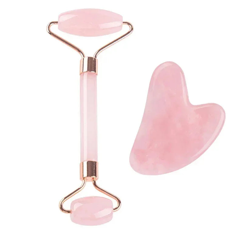 Jade Roller and Gua Sha Set | Natural Stone Facial Lifting Massage Tool Body Shaping Massage Equipment Pink Set Tidesmit