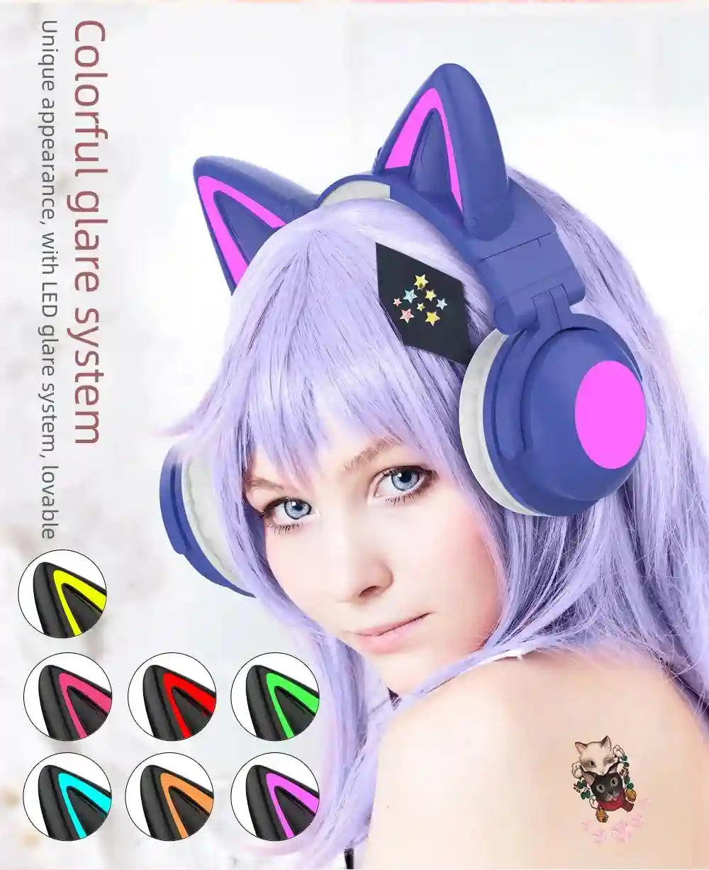 Wireless Cat Ear Headphones with RGB LED - Low Latency Audio Tidesmit