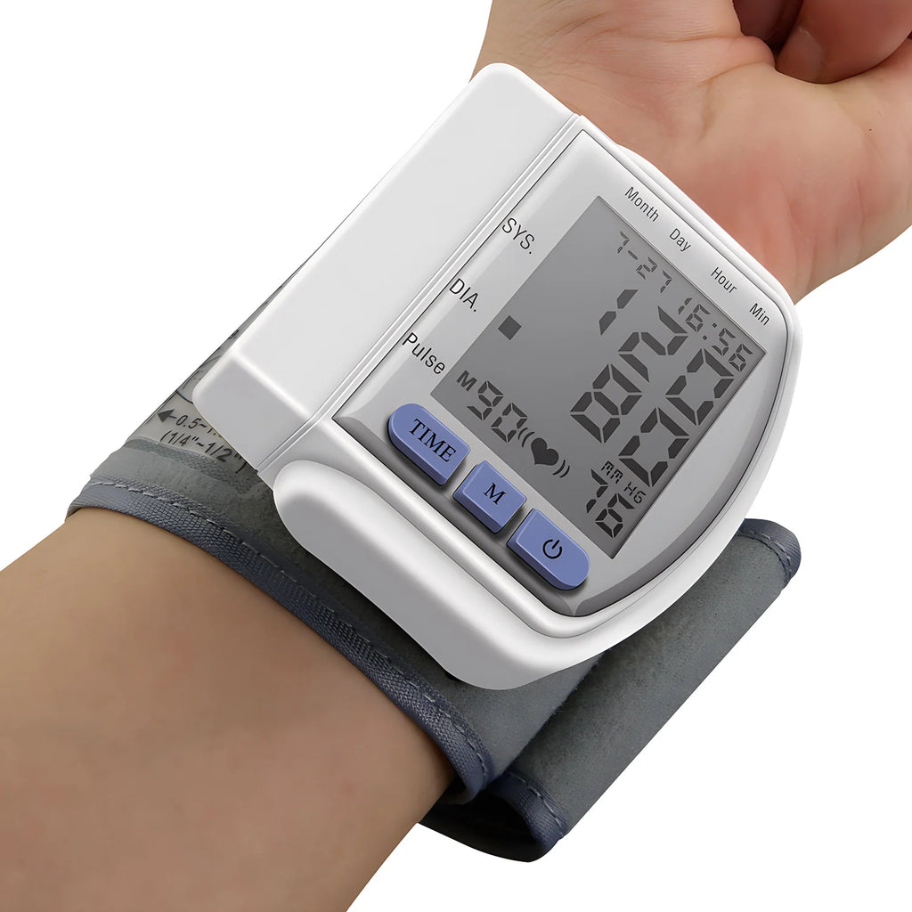 Portable Digital Wrist Blood Pressure Monitor - LCD Screen Heart Rate Pulse Meter Sphygmomanometer for Health Care