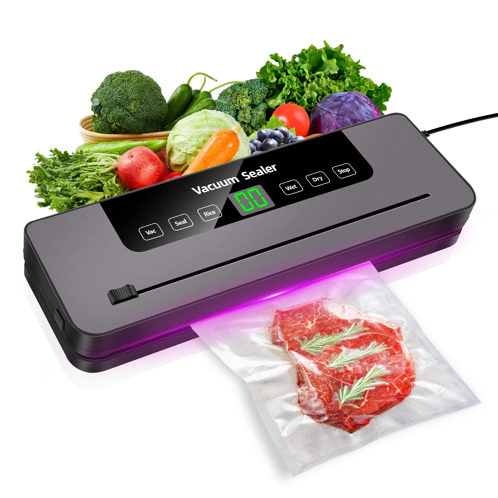 Tidesmit DayPlus automatic vacuum sealer machine showing internal sealing bar and bag attachment for food preservation