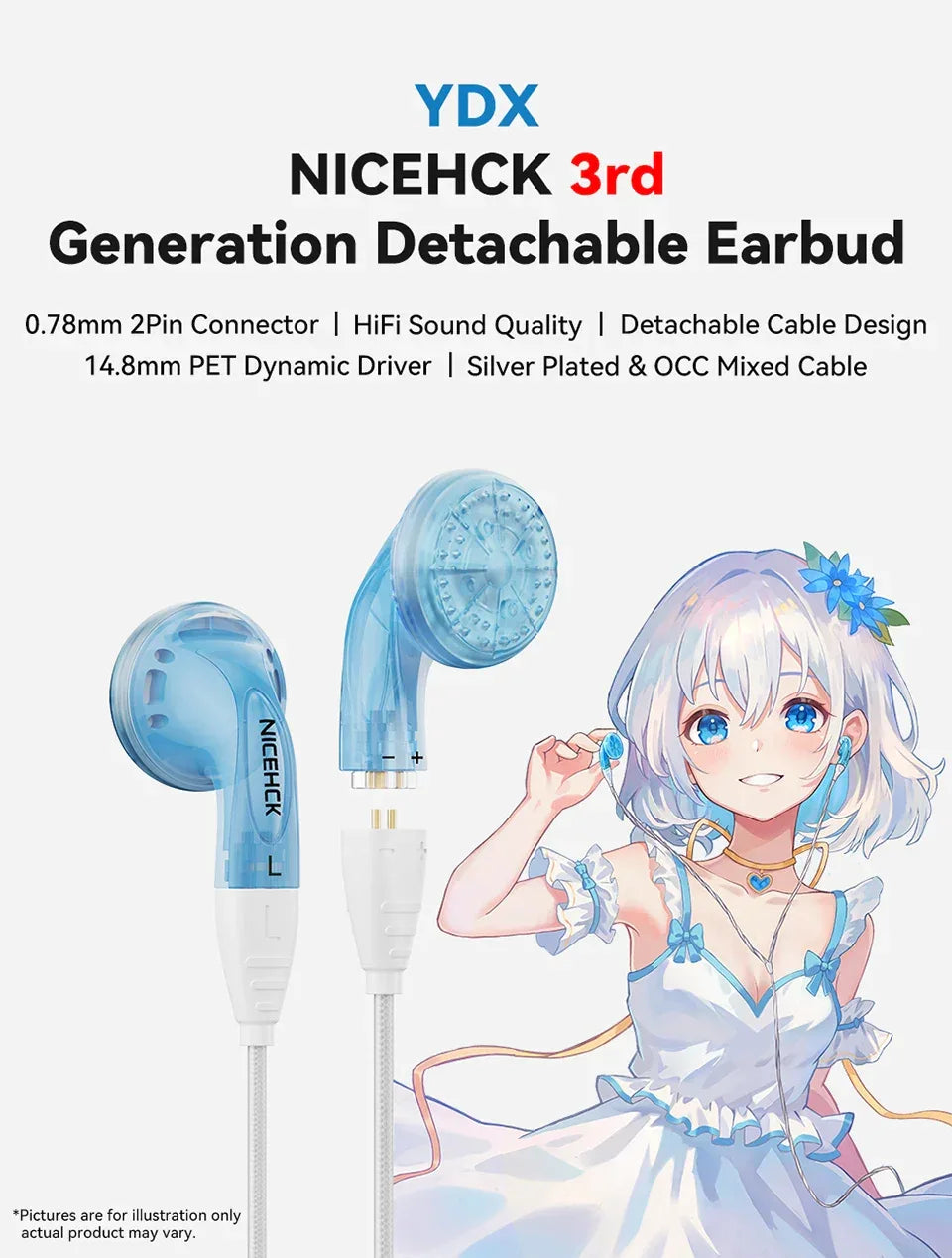 HiFi Wired Earbuds, 14.8mm Dynamic Driver, Detachable Cable - Tidesmit Tidesmit