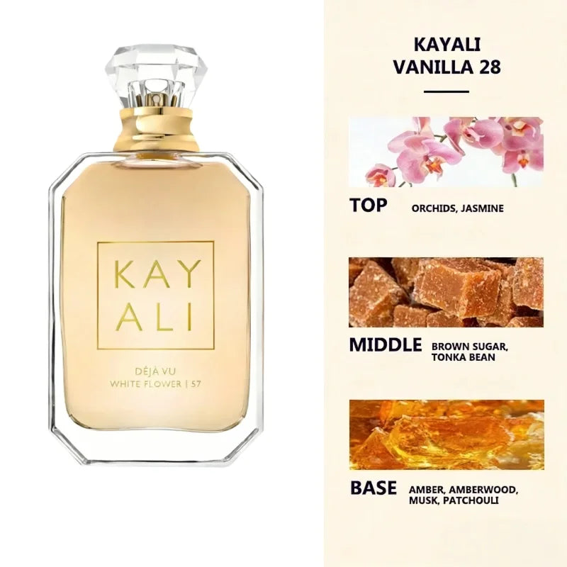 KAYALI Déjà Vu White Flower 57 unisex EDP perfume in classic bottle with jasmine, brown sugar, and amber notes. 100ml.