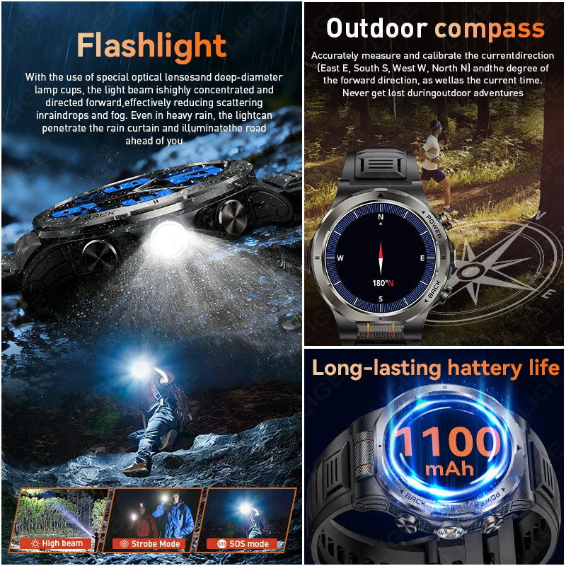 LIGE New 1100mAh Super Capacity Battery Adult Smart Watch 1.43" AMOLED Screen Call 3ATM Waterproof Outdoor Sports Men Smartwatch