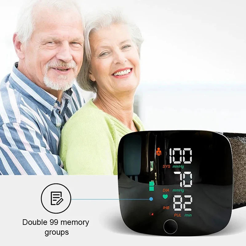 Recharge Digital Wrist Blood Pressure Monitor English Voice Sphygmomanometer Heart Rate Pulse Meter Medical Tonometer USB