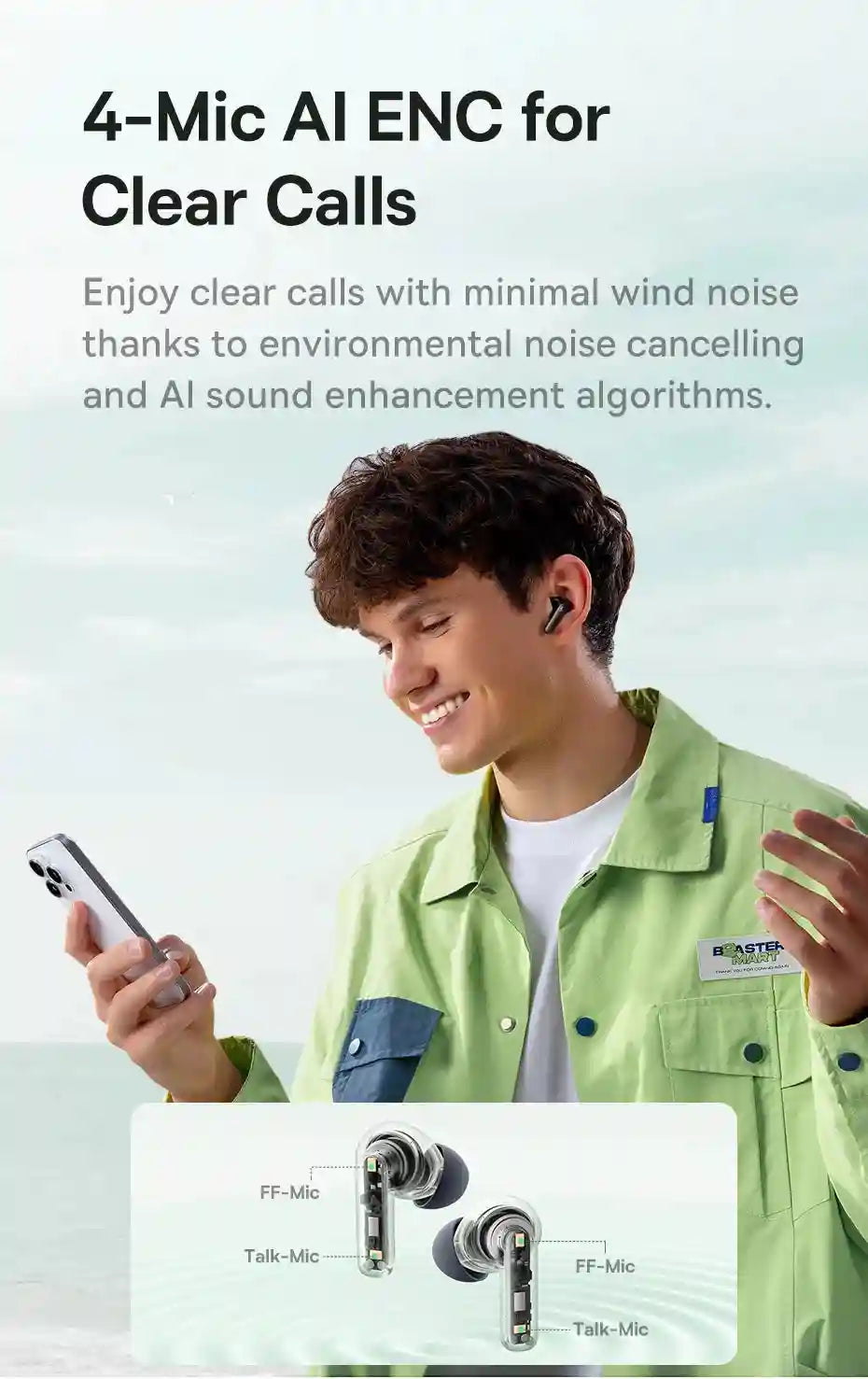 Tidesmit Wireless Headphones - 43dB Active Noise Cancellation, Black/White Tidesmit