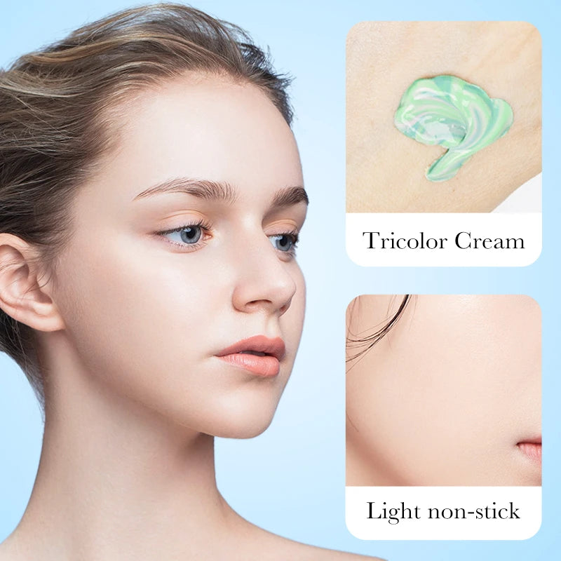Tidesmit tri-color face makeup primer texture close-up showing waterproof foundation base cream formula