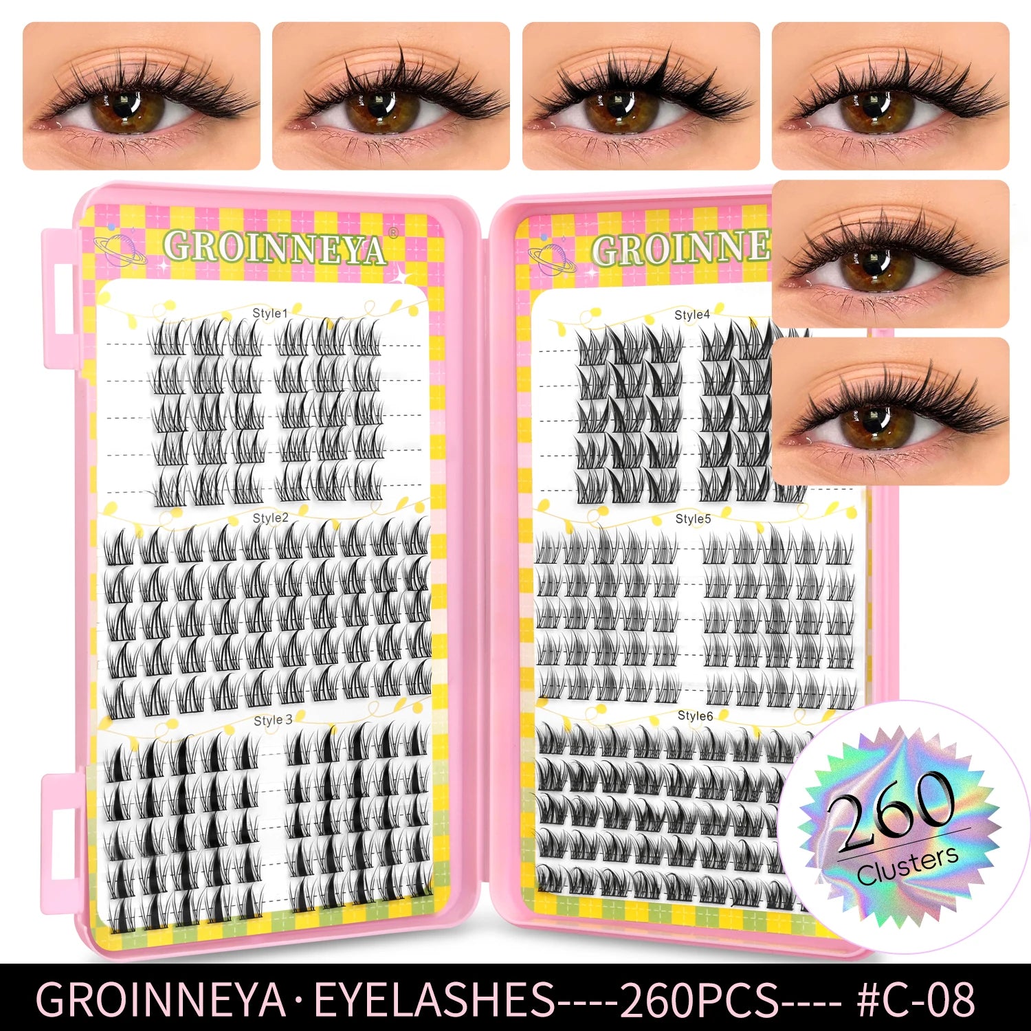 GROINNEYA Eyelashes Clusters 320 pcs Natural Eyelash extension Cluster Lashes Volume Mixed Tray Lashes Cluster Natural