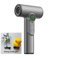 Grey cordless high-speed hair dryer with LED display, hot/cold settings, and cute bonus hair clips for travel.