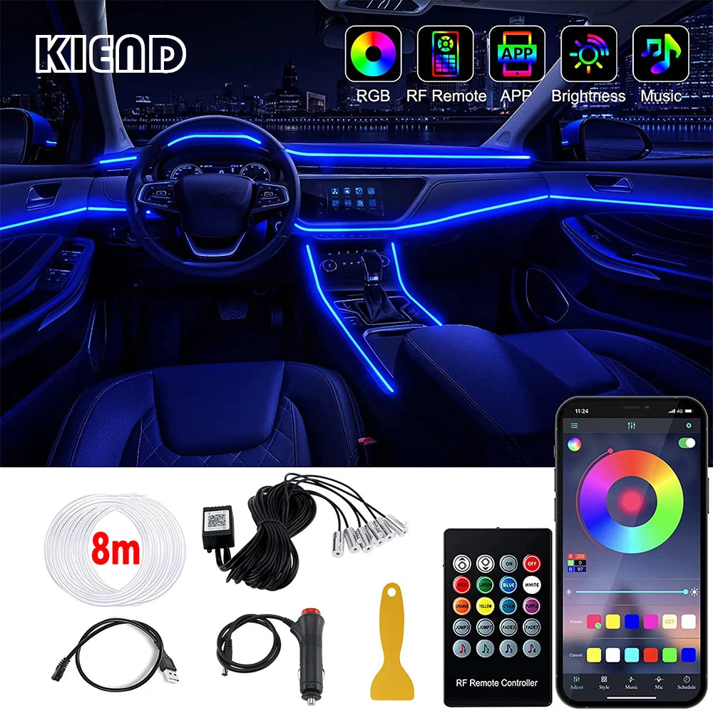 LED Car Interior Ambient Lighting Kit with RGB Smartphone Control Tidesmit