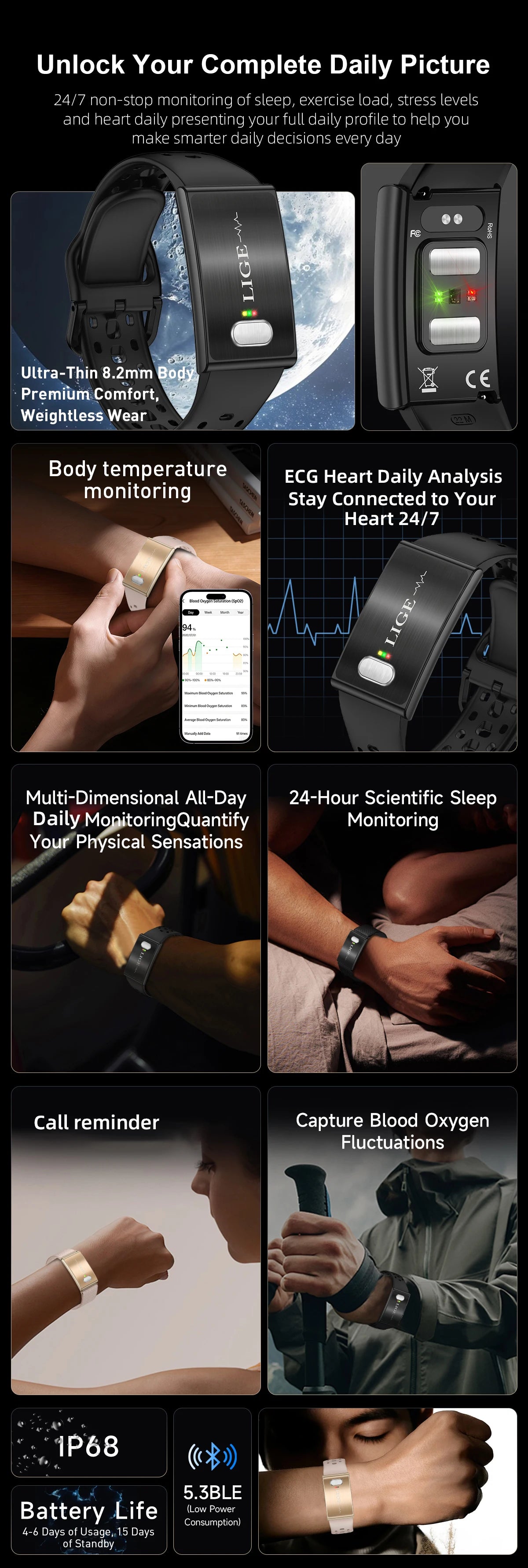 ECG Health Smart Bracelet 2026 New HRV Monitor Fitness Tracker Wristband Sport Band Waterproof No Screen Smartwatch Women Men