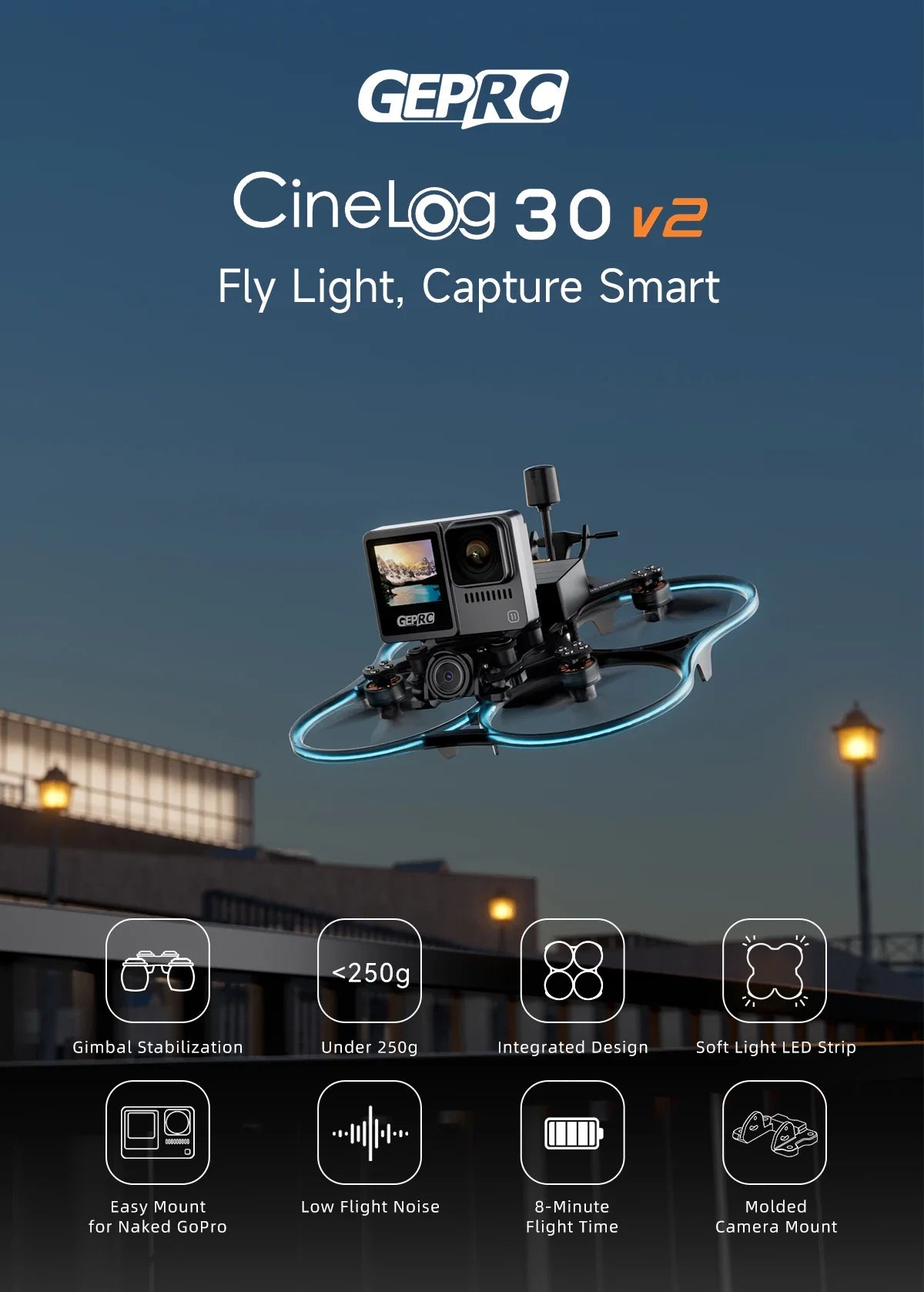 GEPRC Cinelog30 V2 FPV Drone: 45A AIO FC Analog System Tidesmit