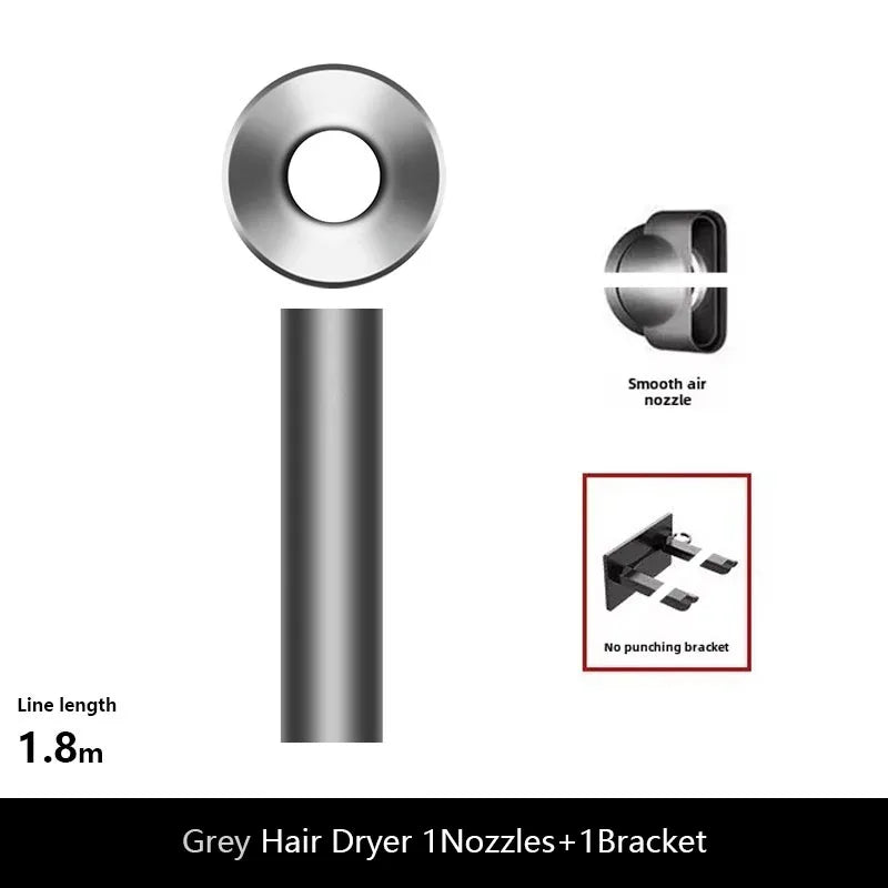 Grey ionic hair dryer with smooth nozzle, 1.8m cord, and wall-mount bracket for professional home blowouts.