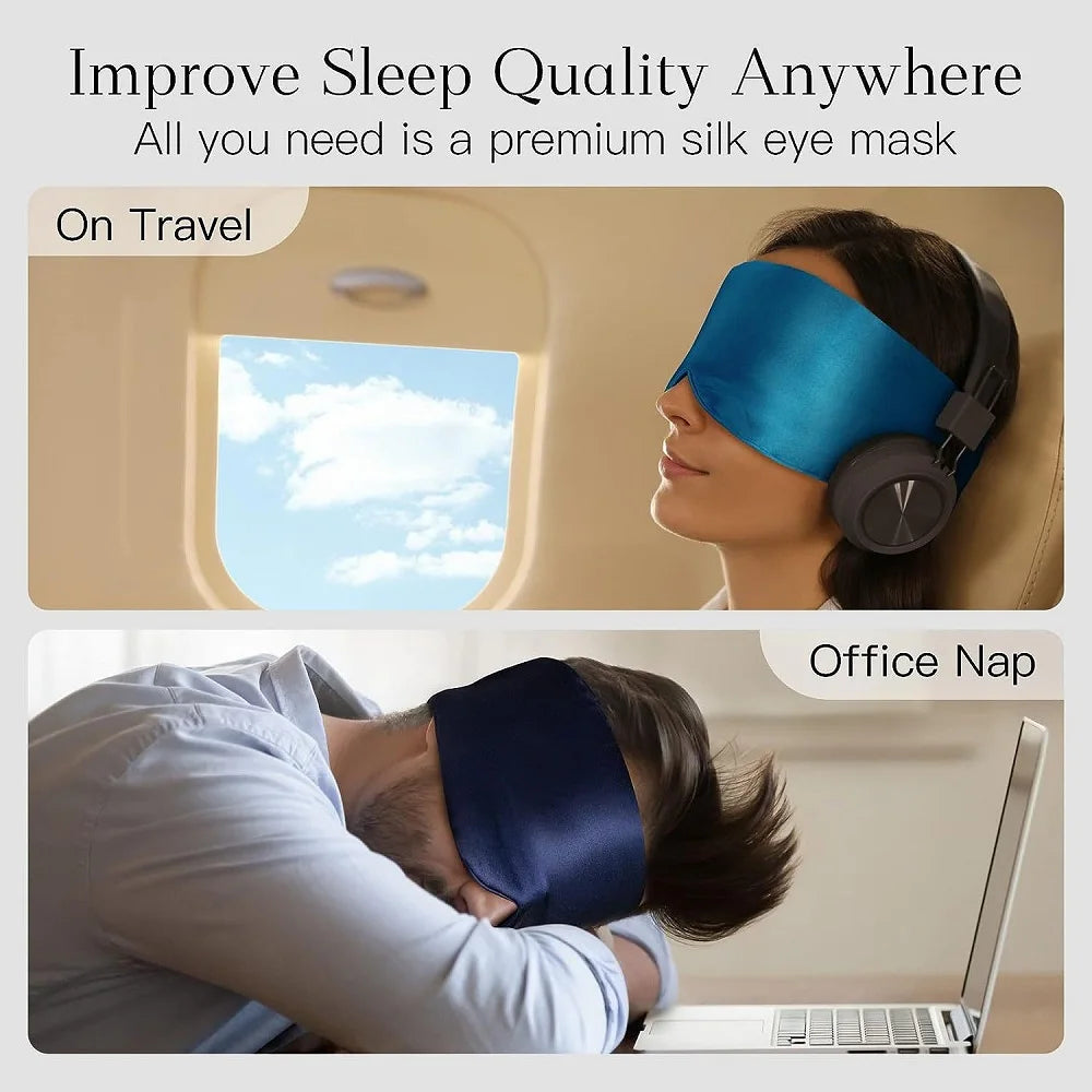 100% Mulberry Silk Sleep EyeMask+Sponge Earplugs,Sleep Mask Adjustable Headband Blocking Light Eyepatch for Travel&Nap Sleep