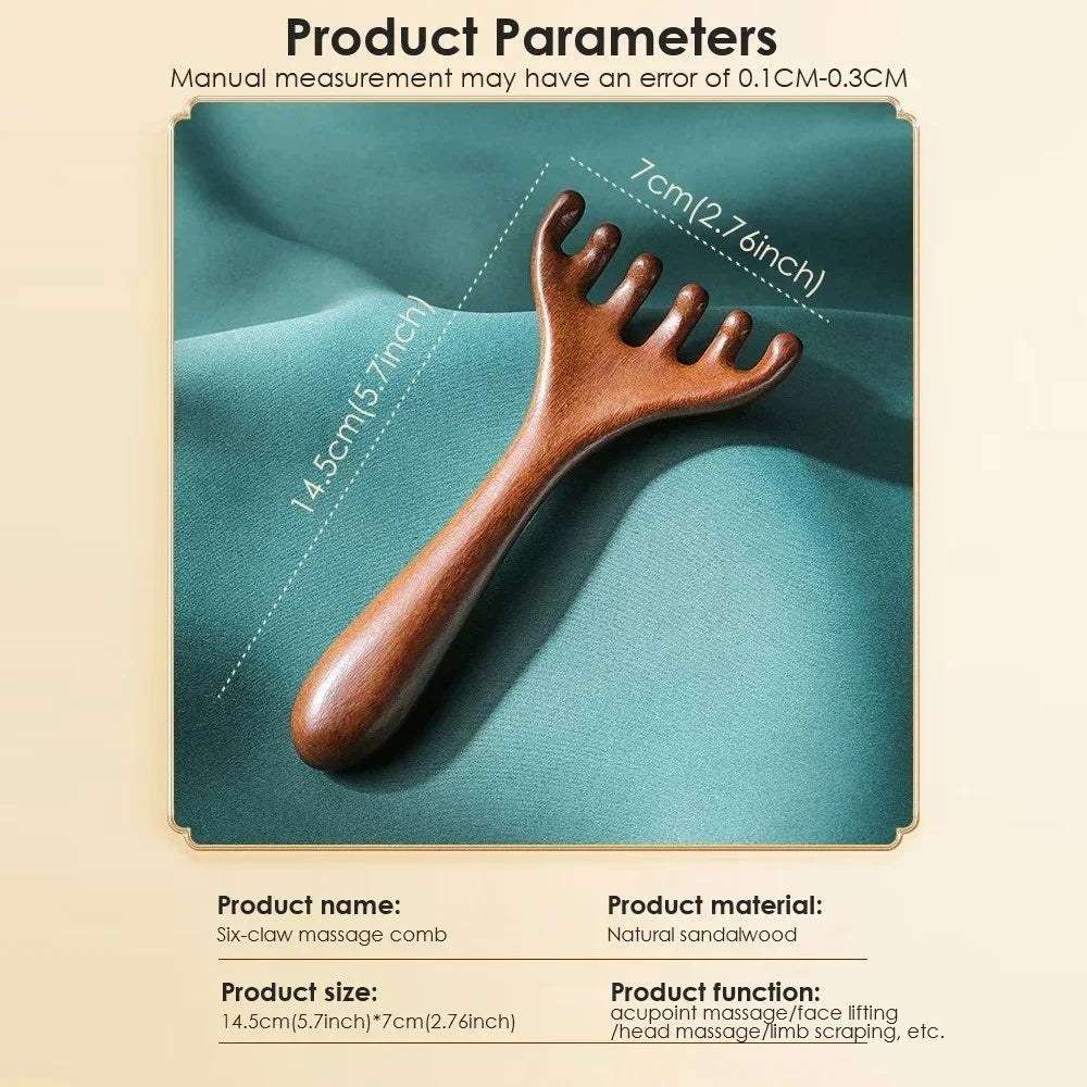 Wooden Meridian Massage Comb | Six-Claw Anti-Static Scalp Relaxation Tool Relaxation Treatment Tidesmit