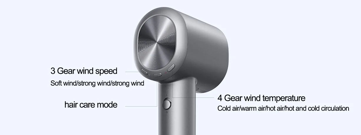 Silver MIJIA H701 high-speed hair dryer with 3 wind speeds, 4 heat settings, and professional ionic hair care mode.