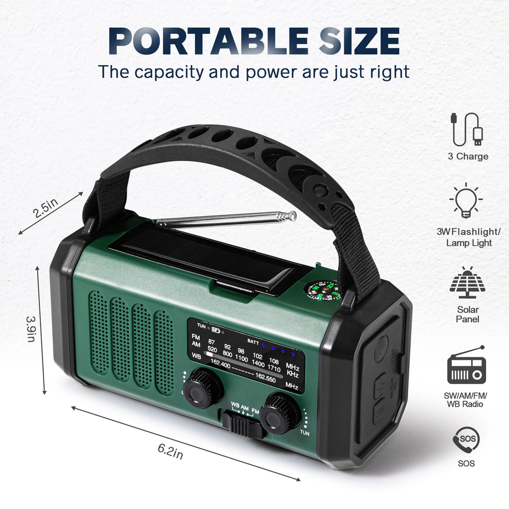 Woopker Radio XSY-330 10000mAh FM Emergency Radio Solar Hand Crank Generator AM/FM/NOAA LED Portable Radio SOS Alarm Power Bank