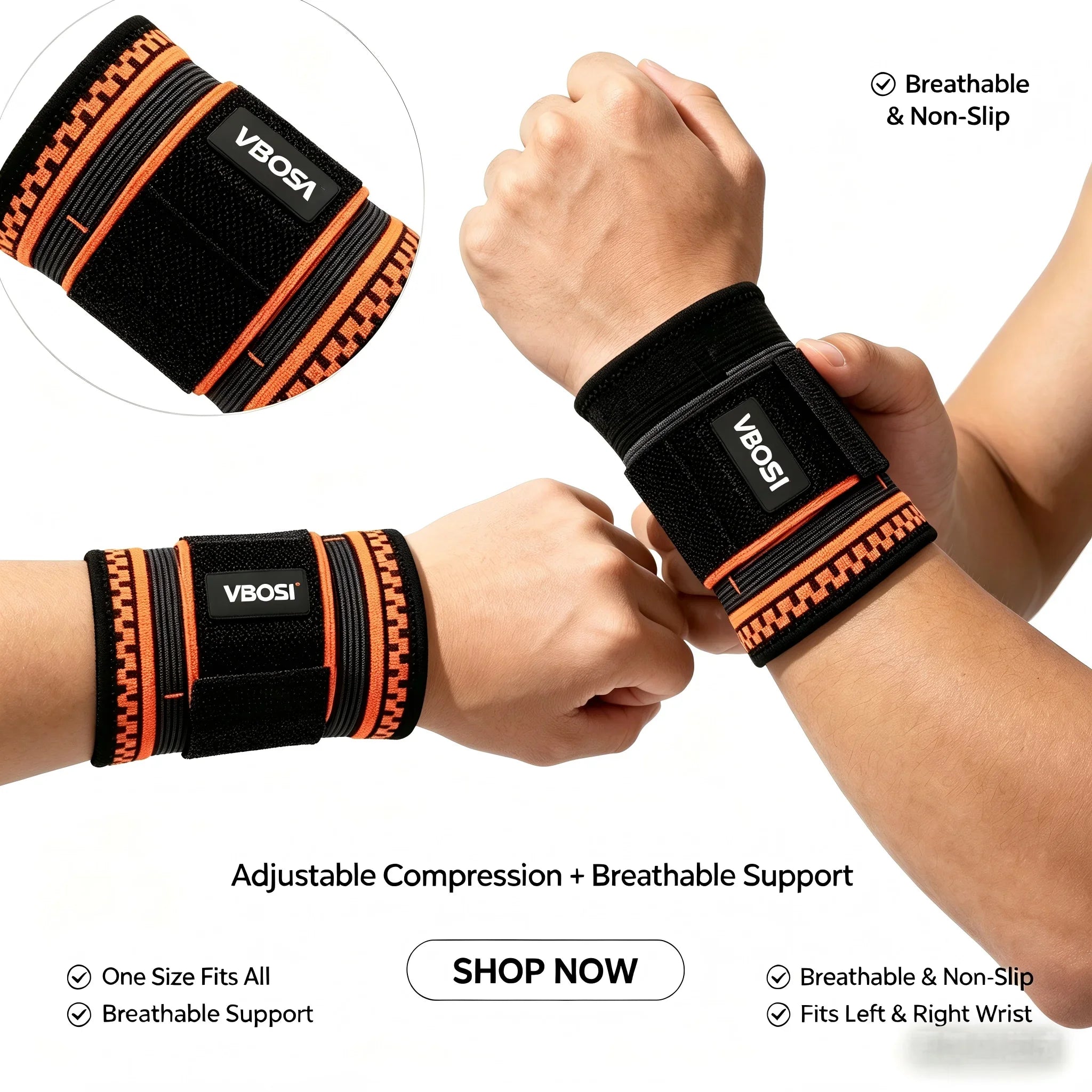 Adjustable Wrist Support Brace - Compression Wrist Wrap for Carpal Tunnel Pain Relief, Breathable Wrist Strap for Gym Fitness, T