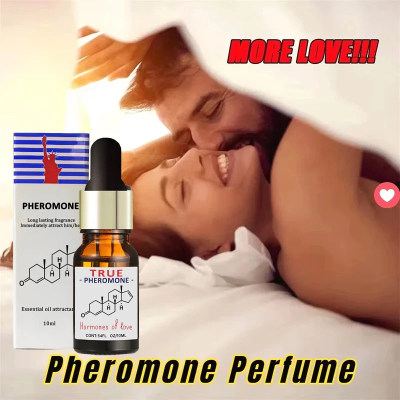 True Pheromone essential oil fragrance: 10ml amber dropper bottle, long-lasting unisex scent for attraction and dating.