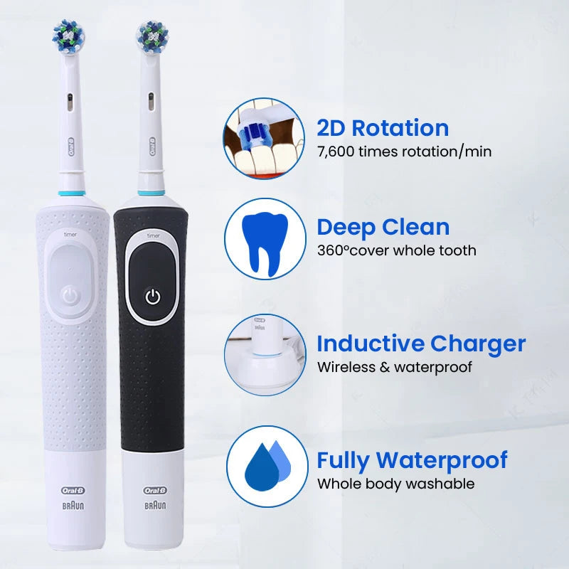 Oral B D100 2D Vitality Electric Toothbrush Timer 7600Rpm Cross Action Deep Cleaning and Whitening Teeth Tooth Brush
