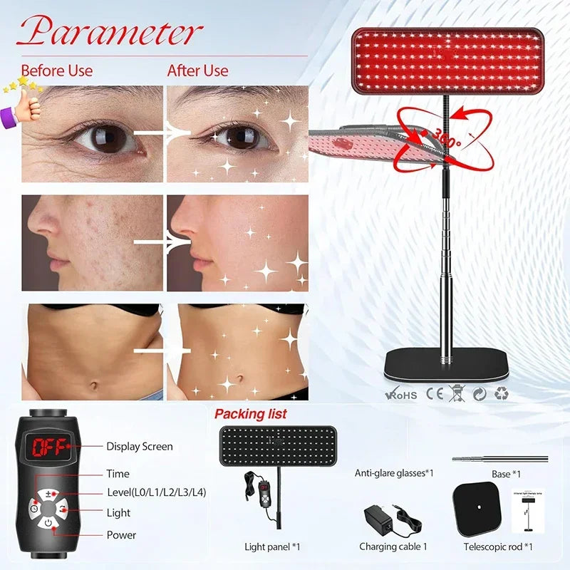 LED Red Light Therapy Panel Lamp for Facial Anti Aging Skin Care Beauty 216 LED Light Body Pain Relief Physical Therapy Tools