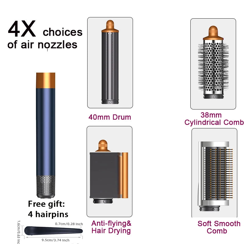 SenCiciMen 6-in-1 multi hair styler set with 40mm curling barrel, hot air brush, dryer, and smooth comb attachments.