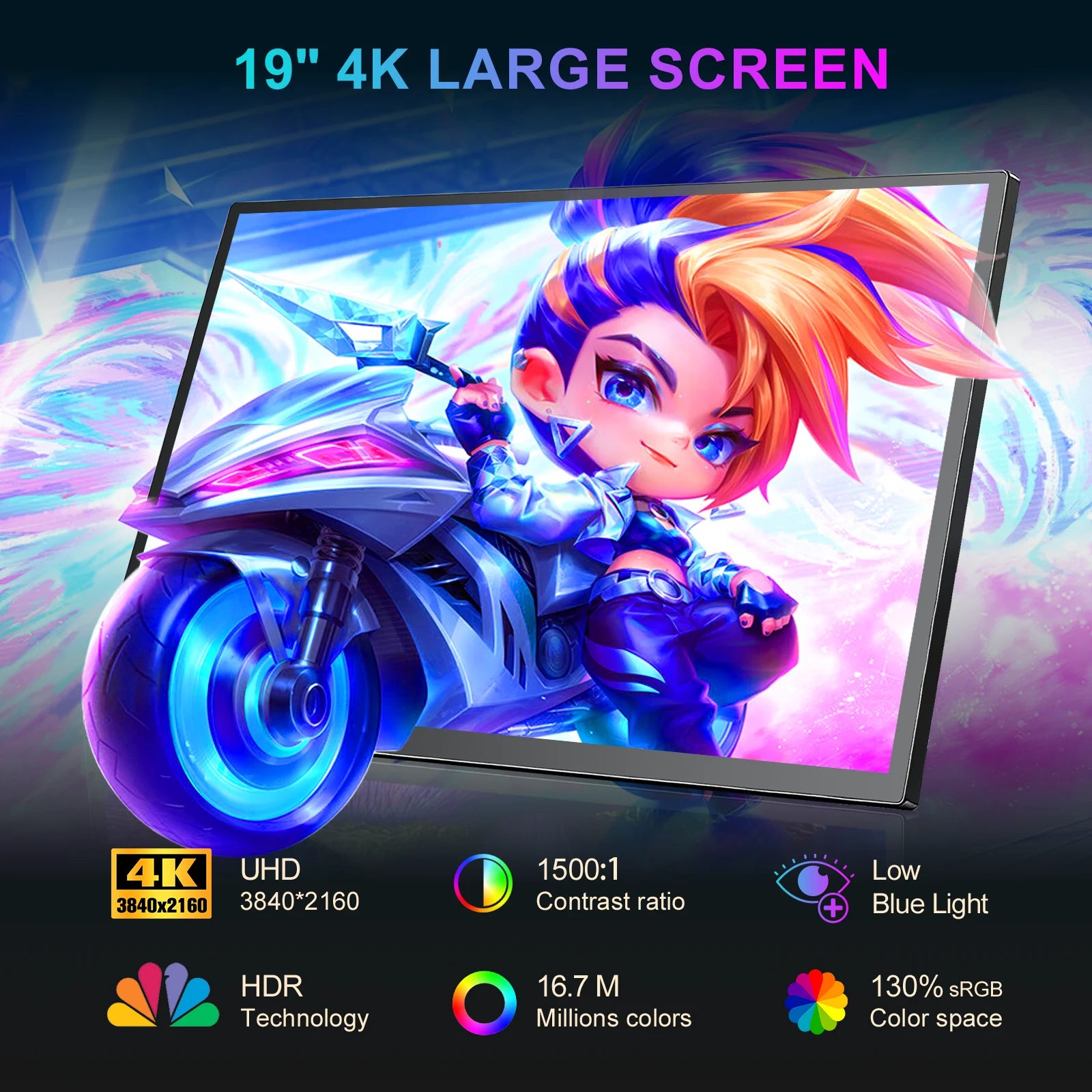 17.4/18.5/19 Inch Gaming Portable Monitor 4K 2160P 100Hz 144Hz HDR HDMI Type C for Phone,NS, PS5, XBOX, PC, Laptop Extend Screen