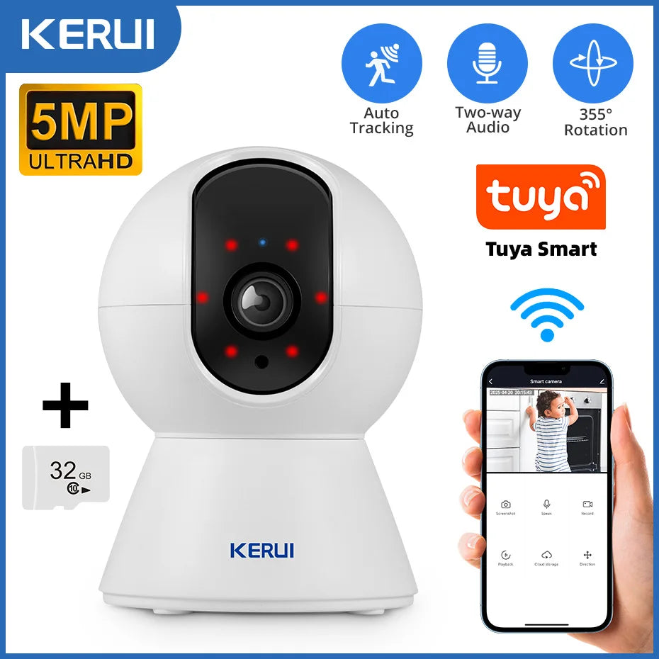 KERUI Onvif  4K 5MP 8MP WiFi IP Camera Indoor Wireless Home Security CCTV Surveillance Camera With Tuya Smart Auto Tracking