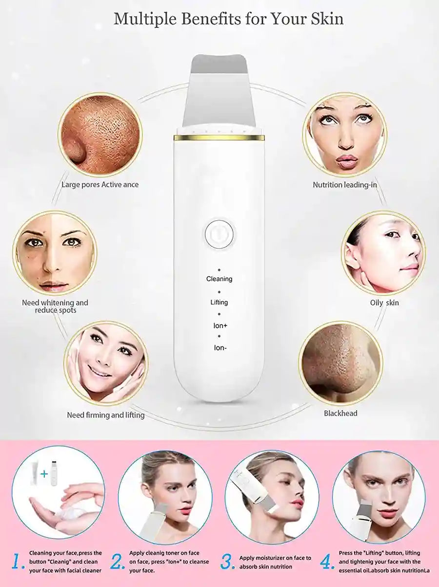 Ultrasonic Skin Scrubber - Professional Deep Pore Cleansing Facial Tool Scrubs Treatments Tidesmit
