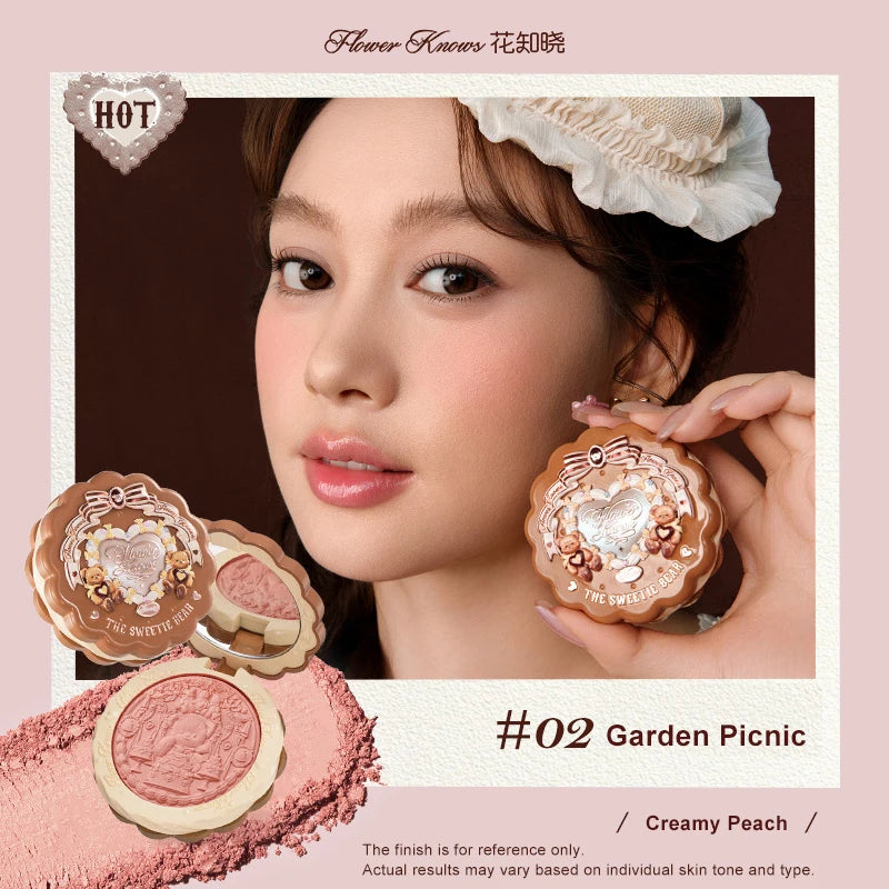 Tidesmit Flower Knows Sweetie Bear silk satin blush texture detail view long lasting waterproof vegan cheek powder