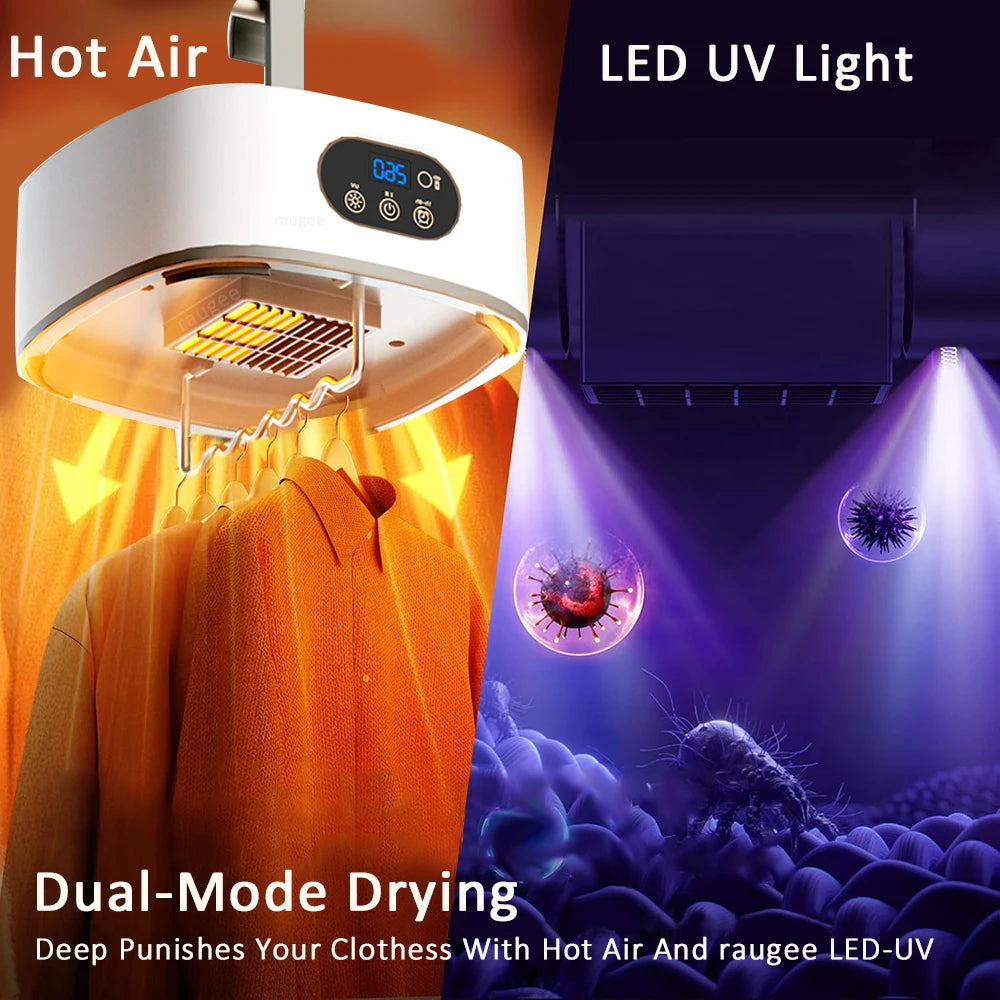 Tidesmit portable foldable electric clothing dryer with UV sterilization and remote control for travel laundry.