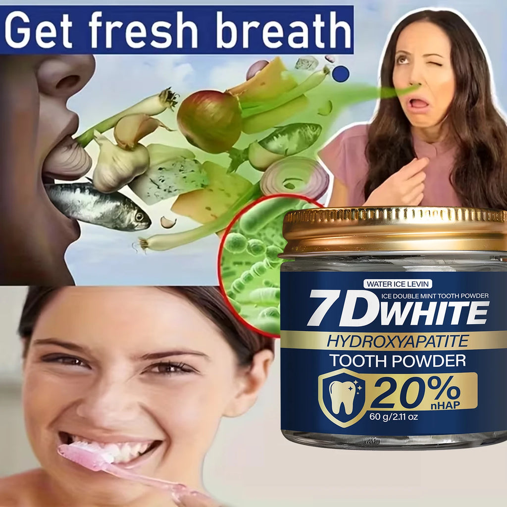 Tidesmit 7D White Hydroxyapatite Tooth Powder with charcoal and mint for deep whitening and fresh breath