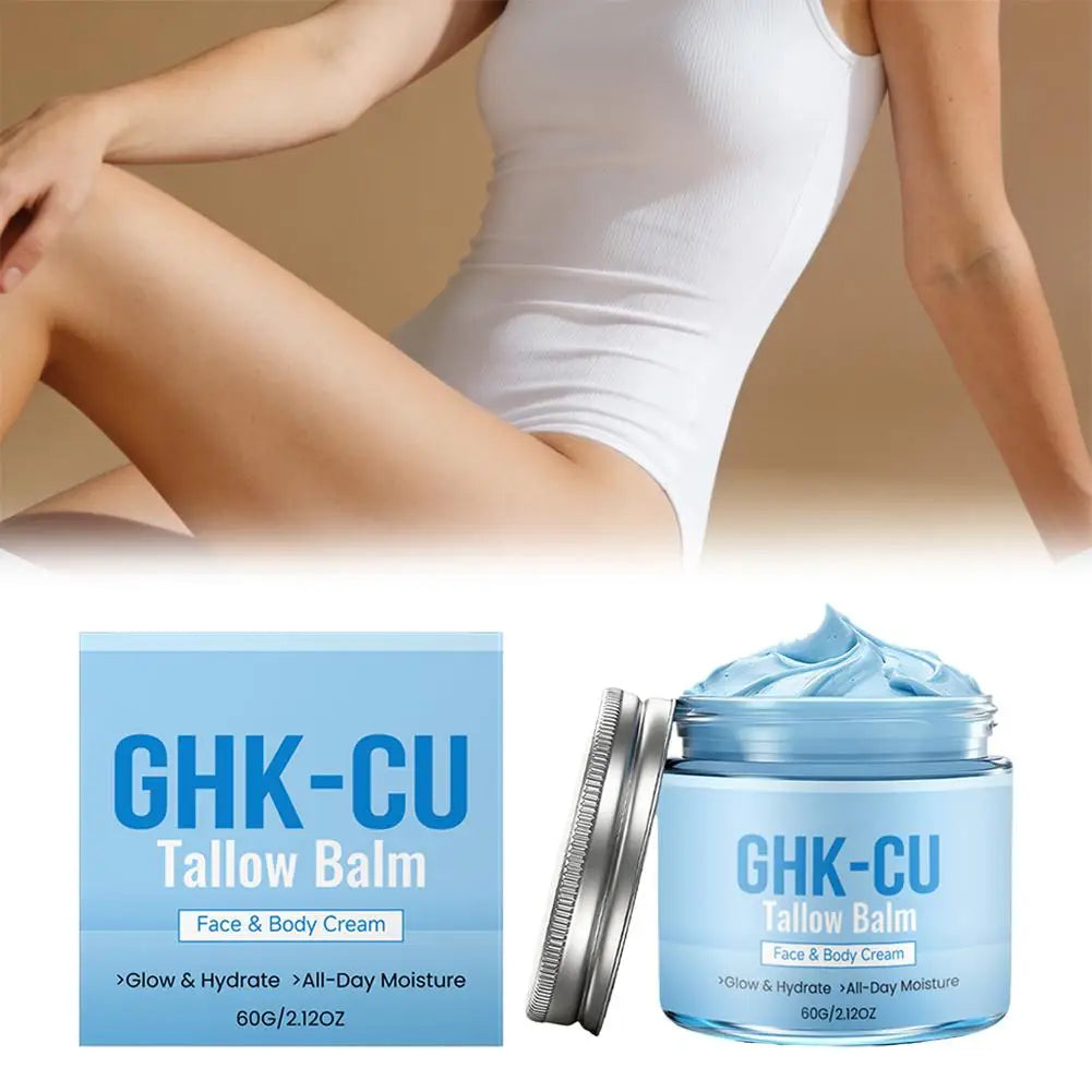 GHK-CU Copper Peptide Tallow Balm Blue Cream for Face & Body Moisturizer  for Mature, Dry & Sensitive Skin Daily Facial Care