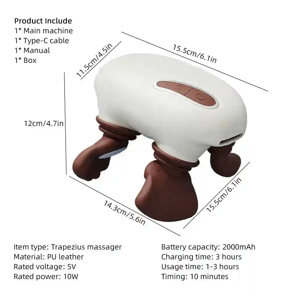 4D Electric Neck and Shoulder Massager with Heat Therapy - White Back Massage Instrument Tidesmit