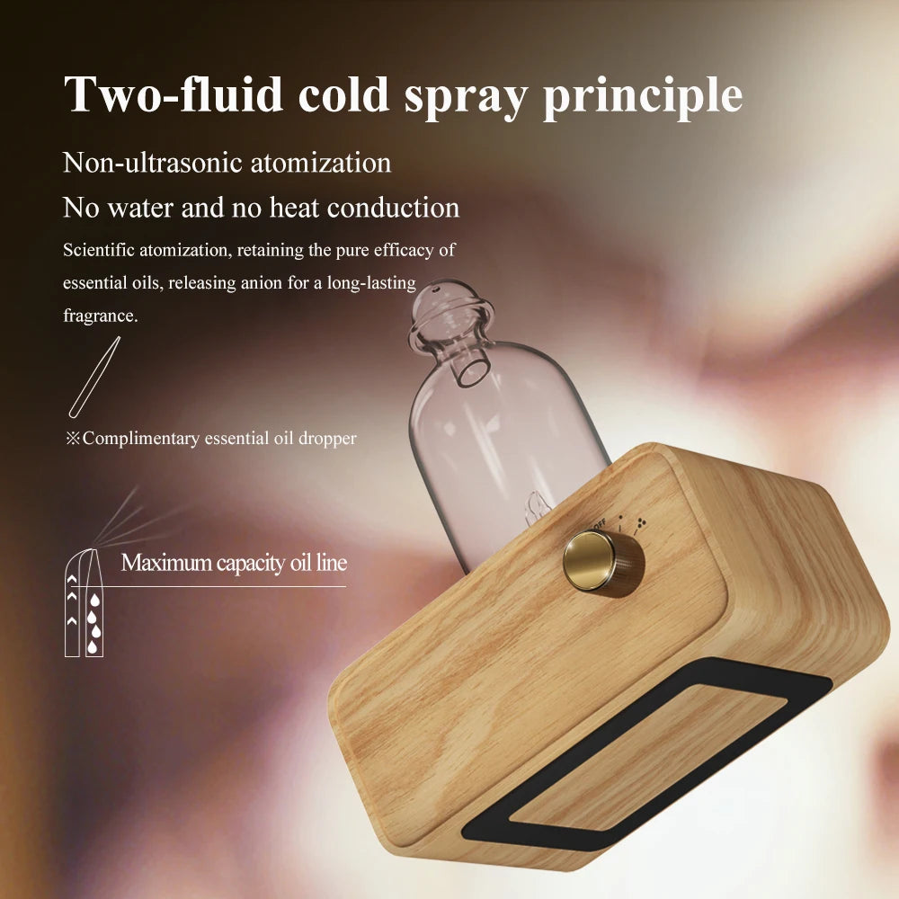 Essential Oil Diffuser Waterless Operated Aromatherapy Diffuser for Home Office Wood and Glass Aroma Diffuser Scent Machine