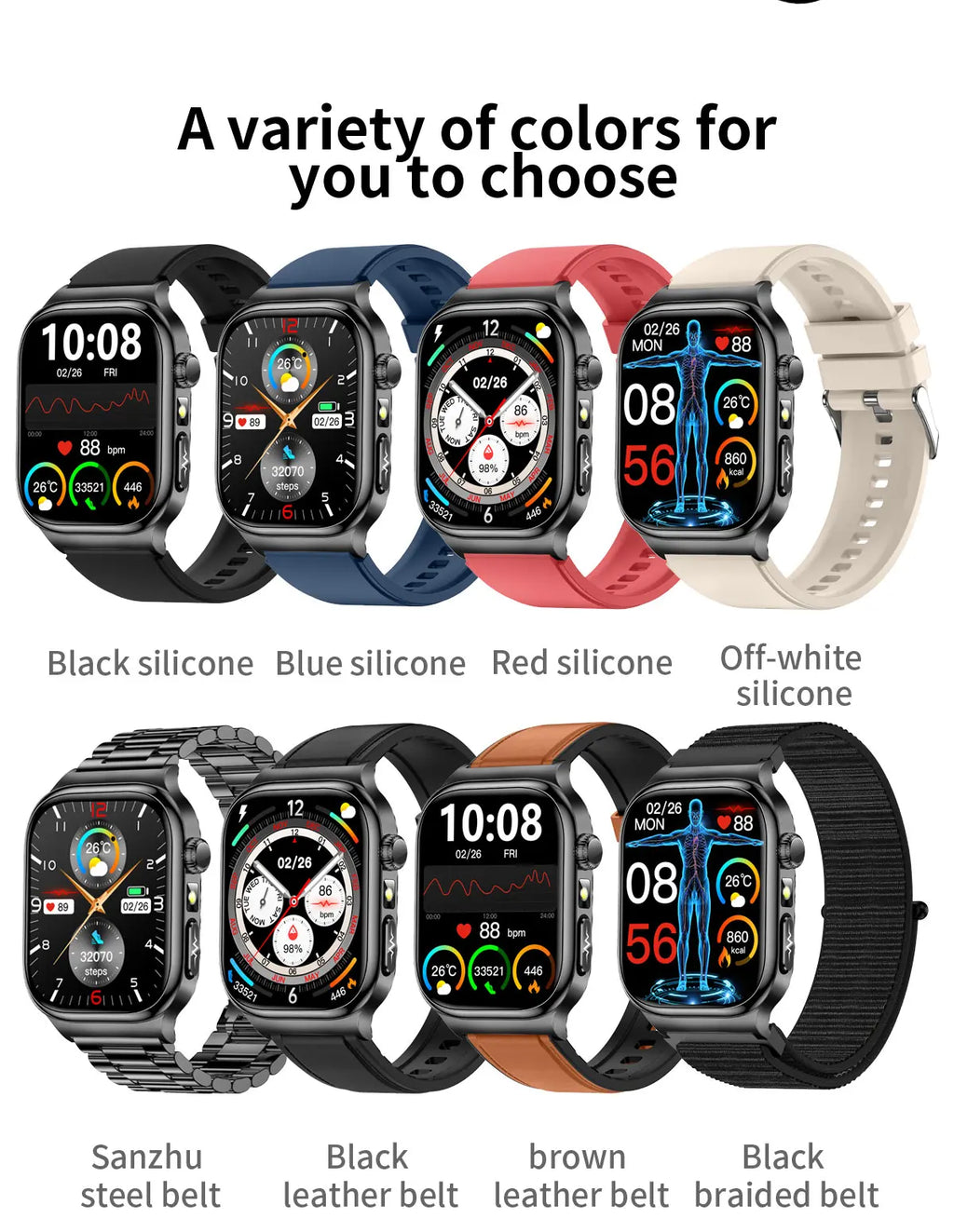 2026 New ECG Heart Health Analysis Smart Watch Accurate Uric Acid Blood Pressure Body Fat Five organ Fitness Health Smart Watch