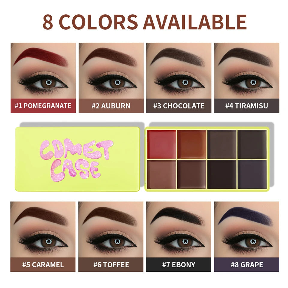 Tidesmit 8 color eyebrow cream highlighter palette showing matte and shimmer texture close-up for natural face makeup