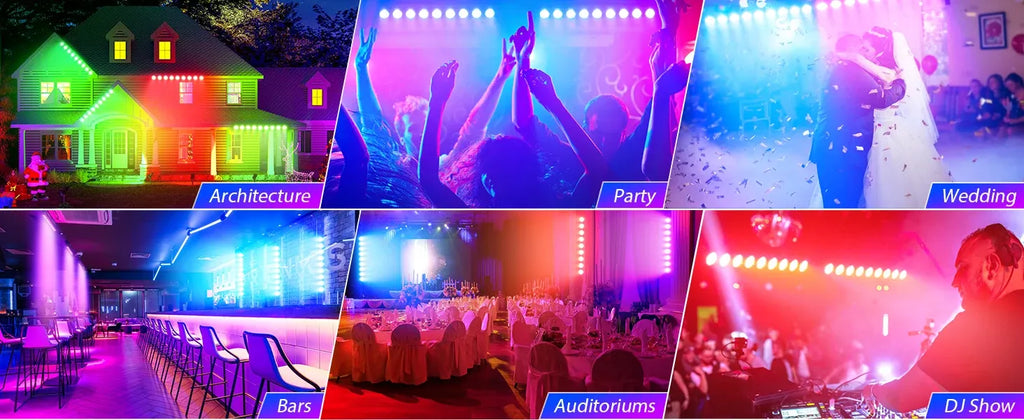 RGBW LED wall wash light bar showing colorful stage beams
