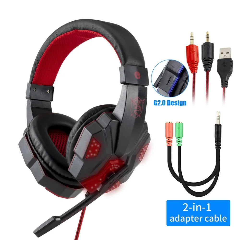 Wired Gaming Headset with Microphone - 7.1 Surround Sound for PC and PS5 Black Red Tidesmit