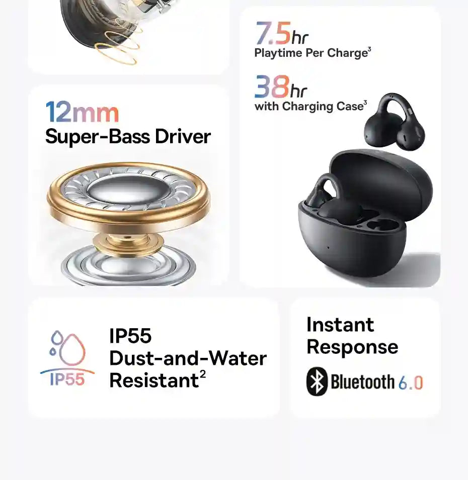 Tidesmit Open Ear Wireless Earbuds – Secure Clip-On Sports Headphones Tidesmit